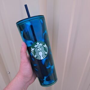 Starbucks Marble Tortoise Teal Green Blue Wave Smoke Cold Cup Tumbler 24 oz